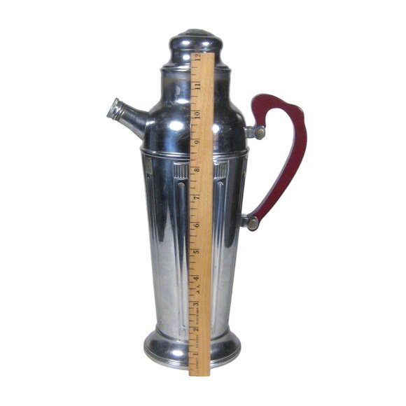 Cocktail Shaker Vintage 1920s 1930s Art Deco Stainless Chrome Bakelite Handle - Picture 2 of 16